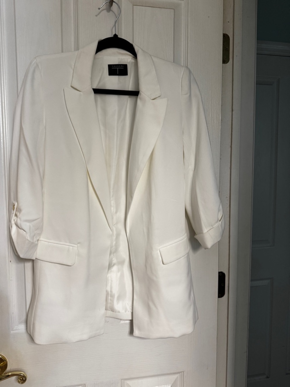 Tahari Cream Open-Front Blazer with Rolled Sleeves